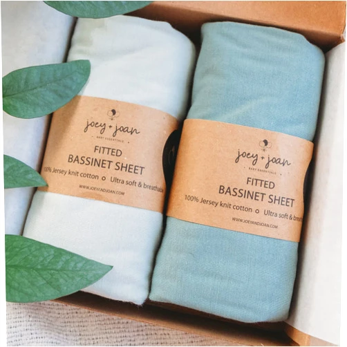Joey + Joan Bassinet Fitted Sheets Compatible with SNOO Happiest Baby Oval Bassinet – Snuggly Soft 100% Jersey Cotton – Light + Dark Sage Green – 2 Pack