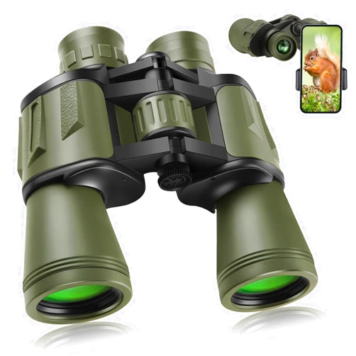 LANDVIEW 20x50 High Power Binoculars for Adults with Smartphone Adapter, HD Professional/Daily Waterproof Compact Binoculars for Bird Watching Hiking Concert Travel with BAK4 Prism FMC Lens, Green