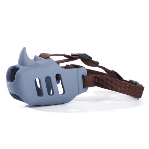 HappyTails - Silicone Pet Muzzle, Soft Breathable Mouth Cover for Chihuahua Poodle Husky Labrador with Adjustable Loop, Anti Biting Barking Chewing Housebreaking, Grooming Supplies, Medium, Grey