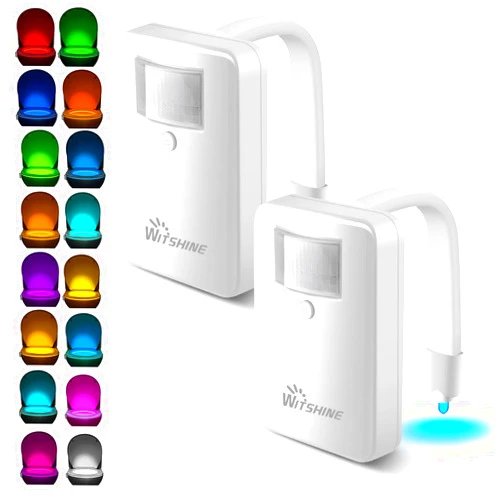 Witshine Toilet Night Light 2 Pack - 16 Color Changing Motion Sensor Activated LED Bowl Nightlight for Bathroom Decor - Cool & Funny Gadget for Dad, Boys, Kids and Men - Ideal Birthday Gift