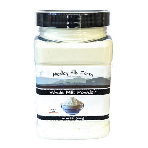 Medley Hills Farm Whole milk powder By Medley Hills Farm in Reusable Container 1 lb. - Great dry milk powder for baking - whole powdered milk - Product of USA