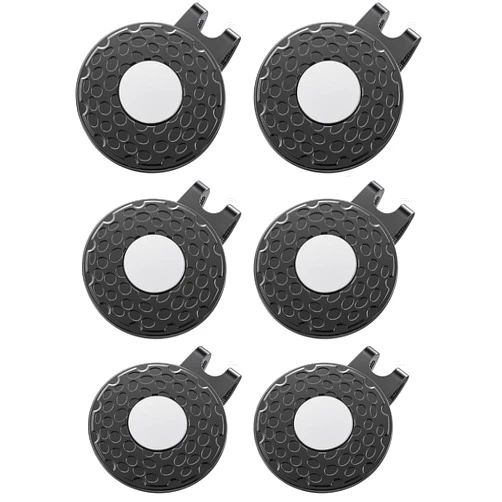 GreenHaven 6 Pack Golf Hat Clips Magnetic Golf Ball Marker Holders for Golf Hats Caps Pants Gloves Bags Visors Belts Patterned Alloy Clips for Metal Golf Ball Markers (Ball Marker Not Included), Black