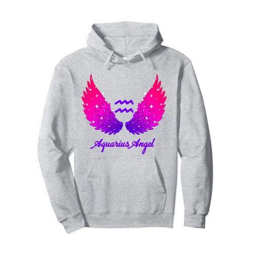 Angel Wings for Angel Aquarius Zodiac Sign Aquarius Angel Zodiac Sign with Angel Wings for Women Pullover Hoodie