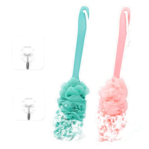 NICEMOVIC 2Pack Back Scrubber for Shower Loofah with Long Handle, 17″ Loofah on a Stick for Men Women Bathing Accessories, Body Scrubber Sponge for Exfoliating Bath Brushes (Pink & Green)