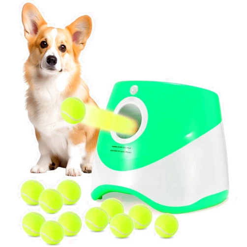 SARIEN Automaitc Dog Ball Launcher - Dog Fetch Machine for Small Sized Dogs,3 Launch Distances, Ball Launcher for Dogs with 12 Balls, Rechargeable Ball Thrower for Dogs (Green dog launcher)
