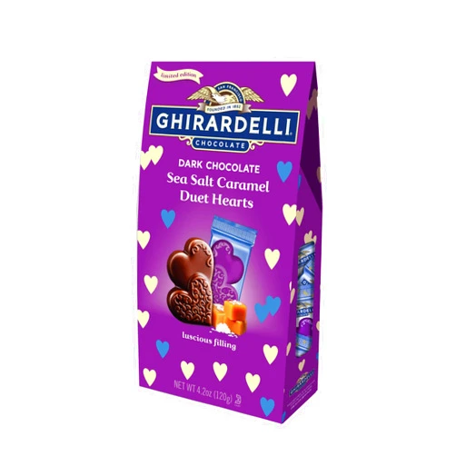 Ghirardelli Chocolate Company Ghirardelli, Dark Chocolate Sea Salt Caramel Duet Hearts Bag, 4.2 Ounce