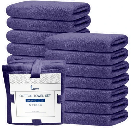 Linteum Textile Supply Premium Washcloths Set 100% Ring Spun Cotton Zero Twist Wash Cloths 12x12 Inches Absorbent Hand Towels Quick Dry Face Towels for Bathroom, Spa, Gym [Pack of 12] Dove/Lilac