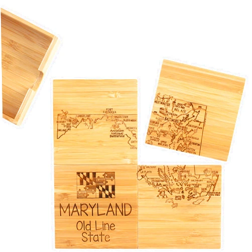 Totally Bamboo Maryland State Puzzle 4 Piece Bamboo Coaster Set with Case