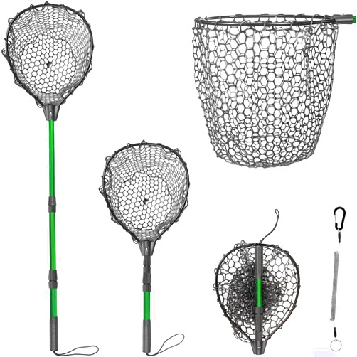 SEEFINIX Telescoping Aluminum Alloy Fishing Net - Adjustable Length and Rubber net, 32-52.7 Inches, Maximum Load 20 Pounds