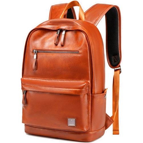 weiatas Leather Laptop Backpack for Men Women Work, Lightweight School Backpack Bookbag for College Students, Waterproof Casual Daypack Travel Computer Backpack fits 15.6 (Brown)