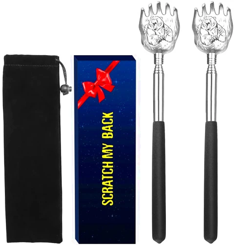 Ciricher 2 Pack Bear Claw Portable Extendable Back Scratcher, Metal Stainless Steel Telescoping Back Scratcher Tool with Carrying Bag (Black)