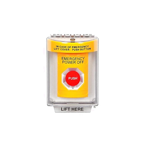 STI SS2231PO-EN STI Yellow Indoor/Outdoor Flush Turn-to-Reset Stopper Station with EMERGENCY POWER OFF Label English