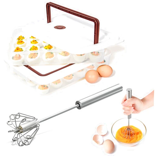 PIUGERU Whizzy Whisk and Deviled Egg Containers with Lid