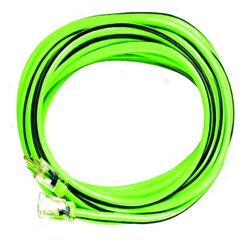 Voltec 05-00114 12/3 SJTW Outdoor Extension Cord with Lighted Ends, 50-Foot, Fluorescent Green with Black Stripe