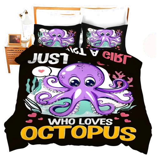 SweetFox Octopus Bedding Set Ocean Octopus Decor Duvet Cover Pattern Comforter Set Soft Breathable Quilt Set for Girls Boys Kids Teenagers Adults Men Women with 2 Pillowcases for All Season Twin Size