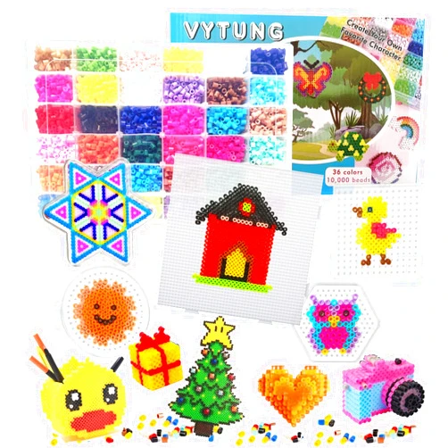 Vytung Fuse Beads Kit-10000 pcs 36 Colors(6 Glow in Dark) 5 Peg Boards,89 Pattern(29 Full Size) Storage Case Perler Beads Compatible Kit （36 Color Complete Pack）