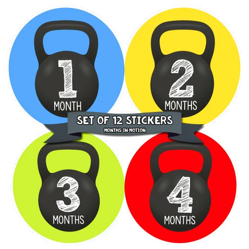 Months In Motion Baby Monthly Stickers - Baby Milestone Stickers - Newborn Boy Stickers - Month Stickers for Baby Boy - Baby Boy Stickers - Newborn Monthly Milestone Stickers - Kettle Bell Gym