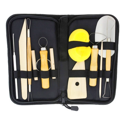 U.S. Art Supply US Art Supply 12-Piece Pottery and Clay and Sculpting Tools Set with Canvas Zippered Case