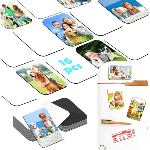 Qualsen Sublimation Blanks Fridge Magnet for Home Kitchen Refrigerator Magnets Sublimation Magnets Fridge Magnets DIY Decorative Magnets, with 16 Pcs Sublimation Printing Square Blank (1.97x2.76 inch)