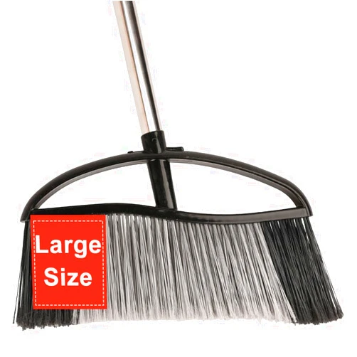 MuLing Outdoor Broom, 15.7'' Wide Heavy Duty Broom with Long Handle, Angle Broom with Stiff Bristles, Sweeping Broom for Sweeping Patio, Garden, Garage, Yard, Heavy Duty Broom (Black)