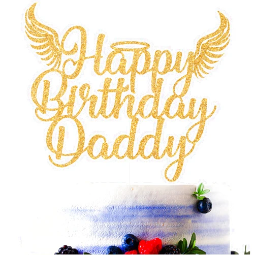 Sriburcio Gold Glitter Happy Birthday Daddy Cake Topper, Heavensent Father Birthday Cake Décor, Funny Heavenly Angel Wing Birthday Party Decorations Supplies for Daddy
