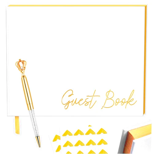 KingQueenRC Wedding Guest Book , White Guest Book , Special Phrases , Luxurious Guest Book , Guest Book Wedding Reception 100 Pages for Message and Photo , Wedding Guest Book Alternative with Pen