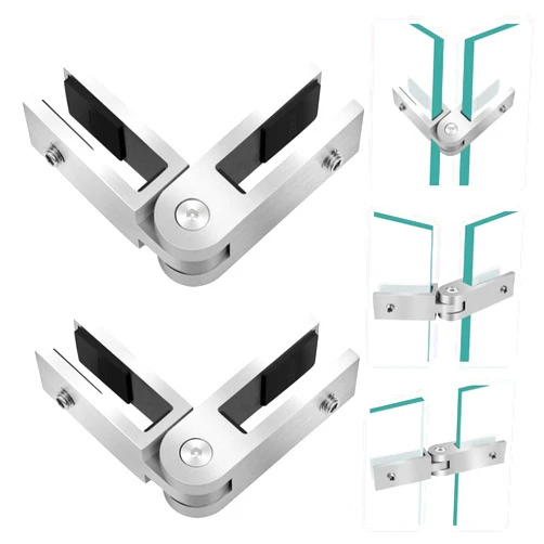 Gyykzz Adjustable Glass to Glass Clamp, 2 PCS 90-180-270 Degree Satin Finish Railing Clamps, Stainless Steel T304 Railing Clips Brackets for Fence, Balustrade, Balcony Deck, Indoor & Outdoor