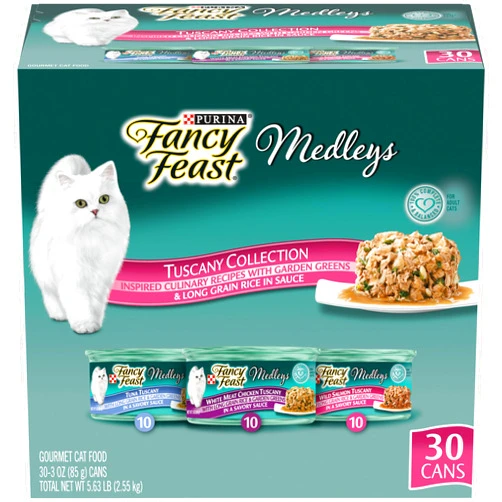 Purina Fancy Feast Wet Cat Food Variety Pack, Medleys Seafood Collection with Garden Greens in Sauce - (30) 3 oz. Cans