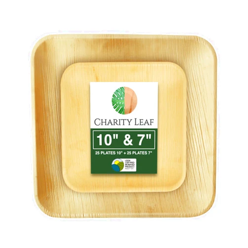 Charity Leaf 50-Piece Palm Leaf Plates Set | 25 x 10