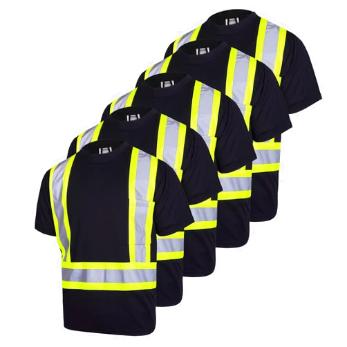 JORESTECH Short Sleeve Safety Work Shirt - High Visibility Two Toned Reflective Stripe - Pack of 5, Birdseye Fabric