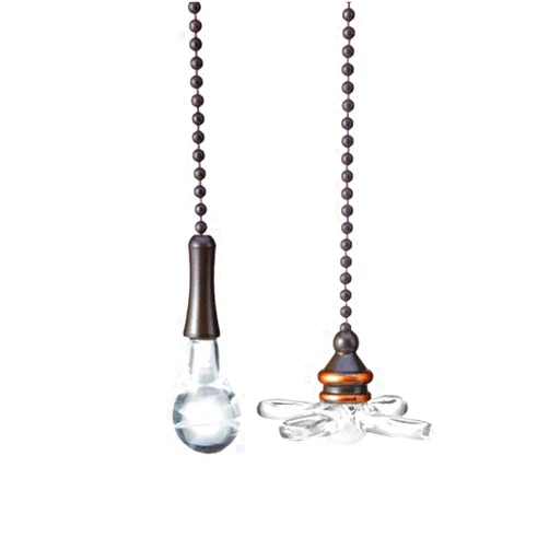 U/D Ceiling Fan Pull Chain, Pack of 2 Ceiling Fan Cords with 6 Inches Fan Pulls Set with Connector (ORB, Light Bulb and Fan)