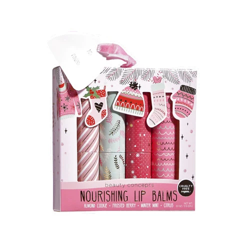 B.C BEAUTY CONCEPTS Beauty Concepts So Sweet Lip Balm Pack, 4 Pack Moisturizing Lip Balm for Dry Cracked Lips in Pink Stocking
