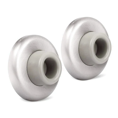 KOVOSCH 2 Pack Concave Wall Door Bumper Stop Brushed Satin Nickel – 2-1/2” Outside Diameter Stainless Steel Cover with 1-1/8” Gray Rubber Bumper – Easy to Install with Screw