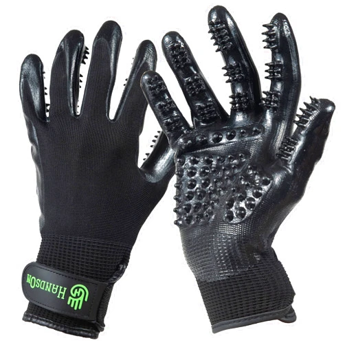 H HandsOn Pet Grooming Gloves - Patented #1 Ranked, Award Winning Shedding, Bathing, & Hair Remover Gloves - Gentle Brush for Cats, Dogs, and Horses (Black, Medium)
