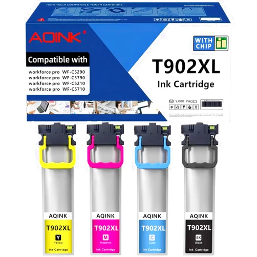 AQINK T902 XL T902XL Ink Cartridge with Latest CHIP Replacement for Epson T902XL Ink Cartridge Compatible with Epson Workforce pro WF-C5290 WF-C5790 WF-C5210 WF-C5710 Printers (BCMY-4PK)