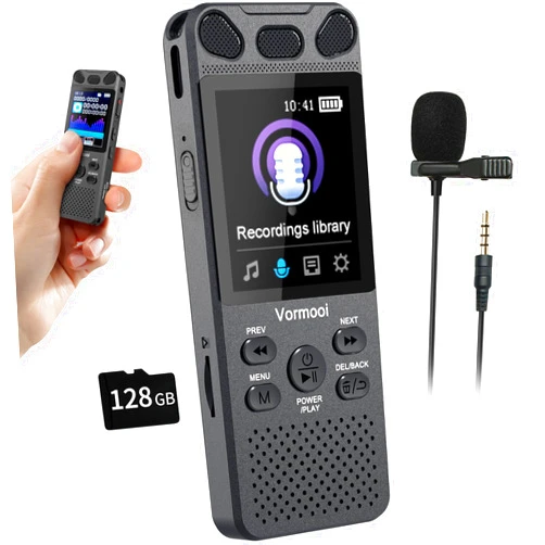 Vormooi 160GB Digital Voice Recorder with Playback - 110 Hours Ultra-Long Continuous Recording, Vormooi 1536Kbps Voice Activated Audio Recorder with External Microphone for Lecture Interview Meeting