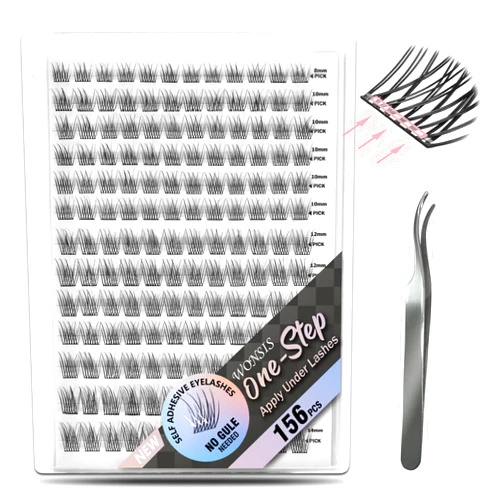 WONSIS Self Adhesive Eyelashes, 156 Pcs Self Adhesive Eyelash Clusters, No Glue Needed, Invisible Strip Tape - Longer Lasting, No Sticky Residue Pre Glued Eyelashes (Natural-Mixed)…