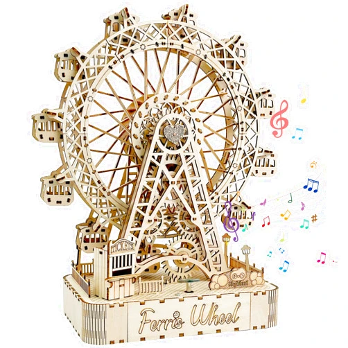Playhiland 3D Wooden Puzzles for Adults,Ferris Wheel with Music Box,Brain Teaser Puzzles for Boys and Girls