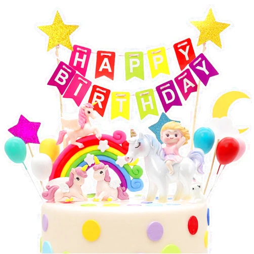 BiBo Unicorn Cake Topper, Rainbow Cupcake Toppers Cake Birthday Decorations, Banner Unicorn Figures Mini Balloon for Girls Women Birthday Party Supplies (Pink)