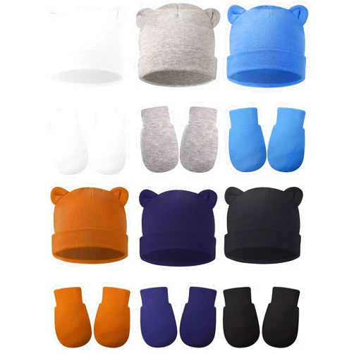 Geyoga 12 Pieces Newborn Hat Mittens Gloves Set Baby Boys Girls Cotton Baby Beanie for 0-12 Months