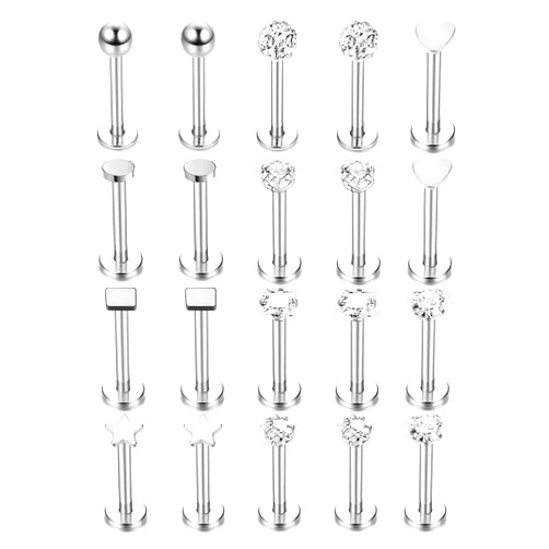 Udalyn 20 Pcs Stainless Steel Labret Studs Lip Rings for Men Women Nose Studs Cartilage Earrings Tragus Helix Piercing Jewelry 16G