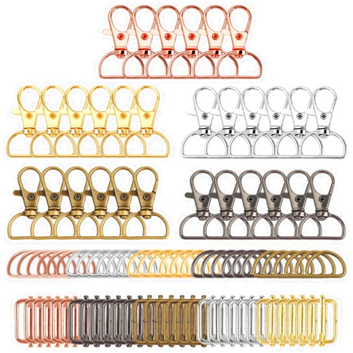 HXSEMAYIG Metal Swivel Snaps Hooks, Keychain Bulk with Key Chain Swivel Hook D Rings and Slide Buckles for Key Lanyard Purse Bag Straps Dog Collars DIY Sewing Hardware(1 Inch)