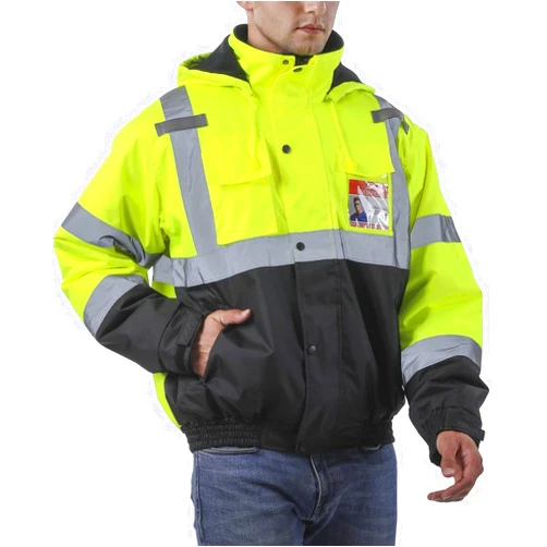 sesafety Reflective Jacket for Men, High Visibility Jackets, Safety Jackets for Men, Hi Vis Construction Bomber Jackets Waterproof with Pockets and Zipper, Black Bottom, Class 3
