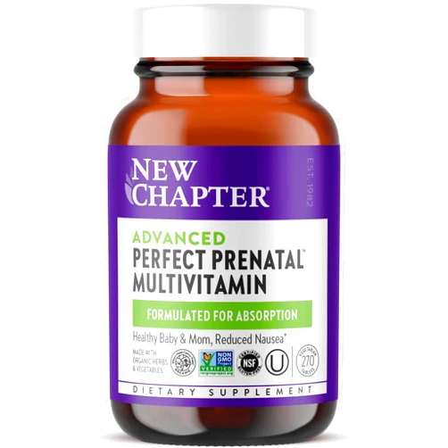 New Chapter Advanced Perfect Prenatal Vitamins, 270ct, Made with Organic, Non-GMO Ingredients for Healthy Baby & Mom - Folate (Methylfolate), Whole-Food Fermented Iron, Vitamin D3 + Ginger