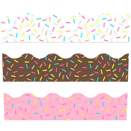 Generic AnyDesign 60Pcs Sprinkles Bulletin Board Borders White Brown Pink Decorative Trim Border 3 Styles Scalloped Border Stickers for School Wall Blackboard Classroom DIY Crafts, 69ft