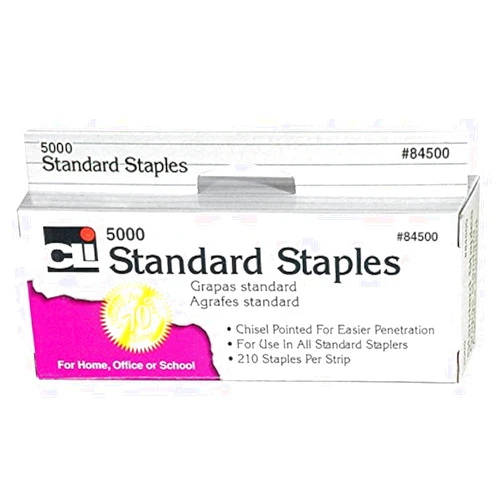 Charles Leonard Staples, Standard 26/6 Size, Chisel Pointed Carbon Steel, Silver, 5000/Box (84500)