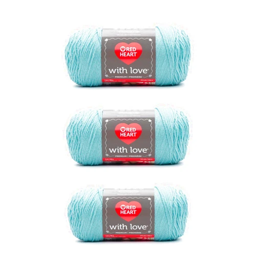 Red Heart with Love Iced Aqua Yarn - 3 Pack of 198g/7oz - Acrylic - 4 Medium (Worsted) - 370 Yards - Knitting/Crochet