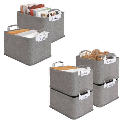 LoforHoney Home Bundle- Storage Bins with Metal Frames Beige Large 2-Pack Large & XLarge