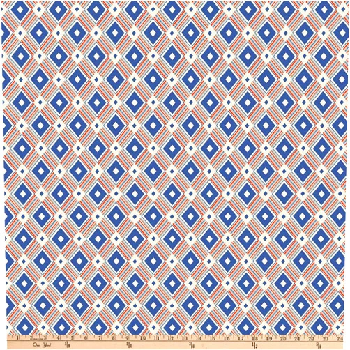 Denyse Schmidt Free Spirit Fabrics Denyse Schmidt Ludlow Diamond Medallion Forget Me Not Red/Blue Fabric by The Yard