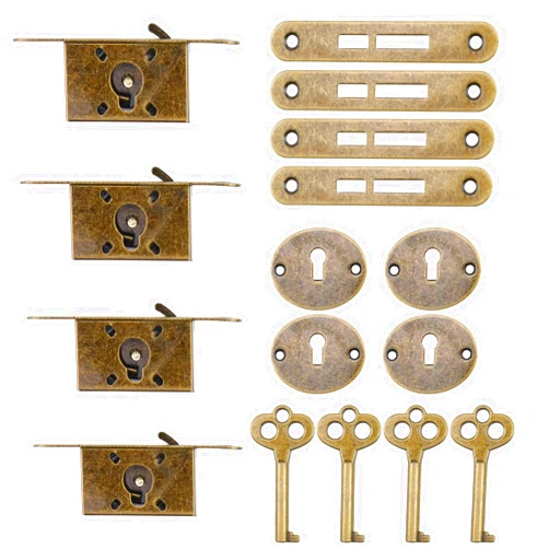 LC LICTOP Decorative Jewelry Case Lock Cylinder Antique Lock Replacement Cabinet Lock for Drawer Cupboard Furniture Wood Boxes - Retro Bronze - 4Sets